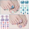 8Sheets Glitter Toe Nail Stickers Decals Spring Summer Flower Nail Polish Strips Self-Adhesive Marble Design Gel Nail Strips Decals Supplies Semi Cured Toenail Wraps Polish Stickers Women DIY Manicure
