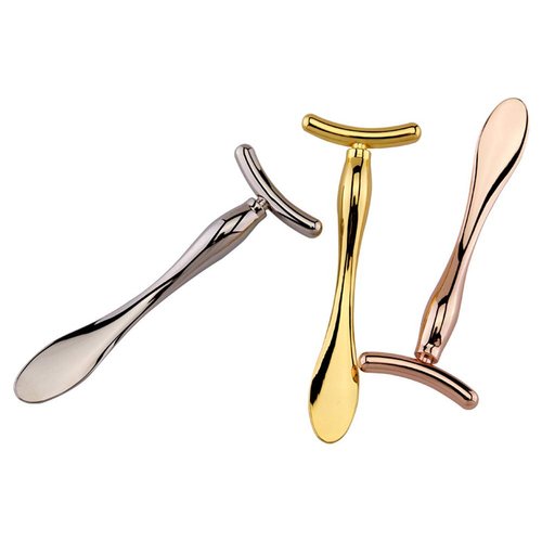 luzen 2Pcs Alloy Metal Eye Cream Applicator Wand Stick Mask Spatula Face Mask Eye Cream Massager Tool for Facial Massage, Reduce Puffiness, Cosmetic Beauty Tools (2 Styles), Rose Gold