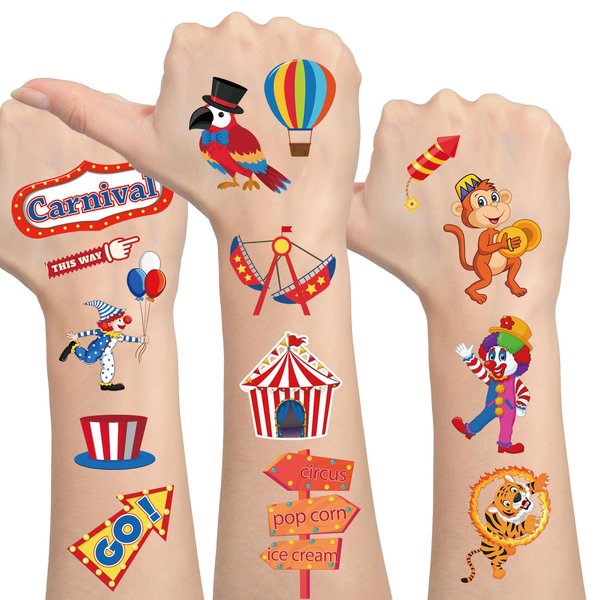 336Pcs(24 Sheets) Circus Temporary Tattoos for Kids - 112 Styles | Carnival Circus Fake Tattoo Stickers, Carnival Circus Theme Party Decorations Party Favors Goodie Bags Stuffers Party Supplies