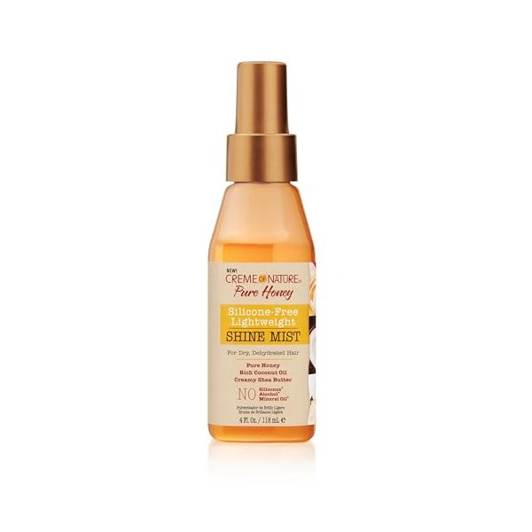 CREME OF NATURE Pure Honey Silicone-Free Lightweight Shine Mist for Dry, Dehydrated Hair, 4 Fl Oz (Pack of 1)