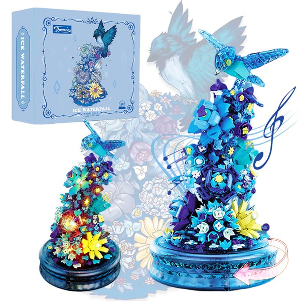 Norepios Flowers Rotating Music Box Building Brocks, 636 Pcs Flowers Bird Buidling Sets with Music & Lighting Kit for 6+ Girls Women