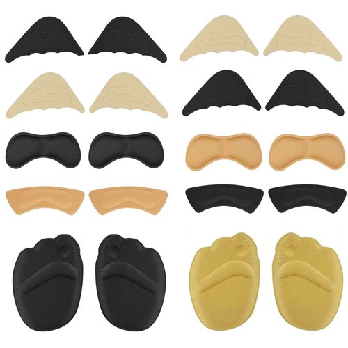 10 Pairs Shoe Fillers Heel Cushion Pads Toe Filler Inserts Forefoot Pads-Heel Grips Liner Inserts for Women Shoes That Are Too Big-Shoe Size Reducer for Loose Shoes Blisters Pain Relieve - Black+Beige