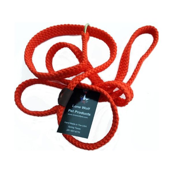 Lone Wolf Slip Lead with Leash and Collar for Pets, 5/8 by 4-Feet, Orange