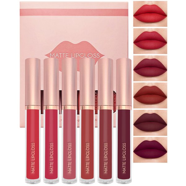 LYSdefeu Matte Liquid Lipstick Lip Gloss Kit-6Pcs Dark Ruby Red Berry Plum High Pigmented Lip Tint Stain,Longlasting Waterproof Non-stick Cup Lipgloss 24H Stay Lipstain,Makeup Gift for Women-SetB