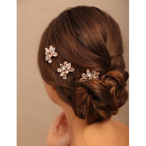 Teyglen Simple Rhinestones Crystal Bride Wedding Hair Comb Set Handmade Red Blue Black Crystal Side Hair Combs Bridal Hair Jewelry Set for Women Bride Girls (Dark Blue)