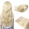 Atbering Hair Extensions Clip in Human Hair, Invisible Platinum Blonde Hair Extensions Clip ins for Women, Remy Clip on Hair Extensions for Straight or Wavy Hairstyle 16inch 115g 7pcs
