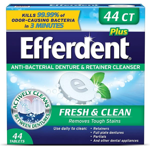 Efferdent Retainer Cleaning Tablets, Denture Cleaning Tablets for Dental Appliances, Minty Fresh & Clean, 44 Count, (Pack of 3)