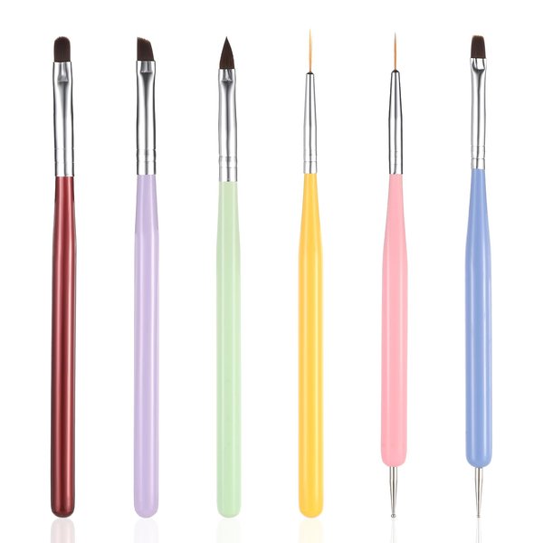 Dimeho 6 Pcs Nail Art Brushes Set, Nail Art Design Painting Brush Nail Polish Brush Dotting Pen with Extension Gel Nail Brush Drawing Pen Builder Brushes Nail Fine Liner Brush for Home DIY Manicure