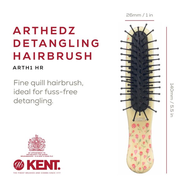 Kent ARTH1 Baby Hair Brush, Hair Brush for Kids, Small Brushes for Hair and Travel Brush Hair Detangler with Non-Scratch Nylon Bristles for Gentle Detangling Arthedz (Hearts N' Roses Pattern)