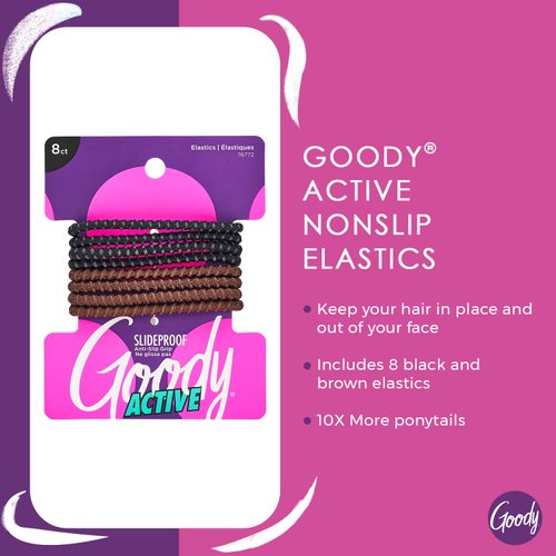 Goody Nonslip Womens Elastic Hair Tie - 8 Count, Black & Brown - 4MM For Medium Hair- Ouchless Hair Accessories For Women Perfect For Long Lasting Braids, Ponytails And More - Pain-Free