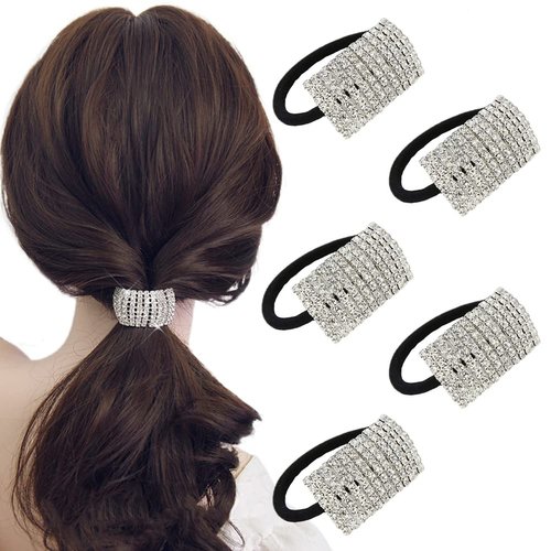 Xiwstar 5Pcs Women's Hair Bands Fashion Crystal Rhinestone Hair Ties Hairties Scrunchies Hair Accessories Ponytail Holder