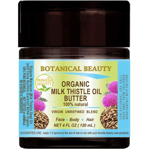 MILK THISTLE OIL BUTTER Silybum marianum 100 % Natural 4 Fl.oz.- 120 ml for FACE, SKIN, BODY, HAIR, NAILS, Foot Care. Foot Oil butter, Skin Moisturizer by Botanical Beauty