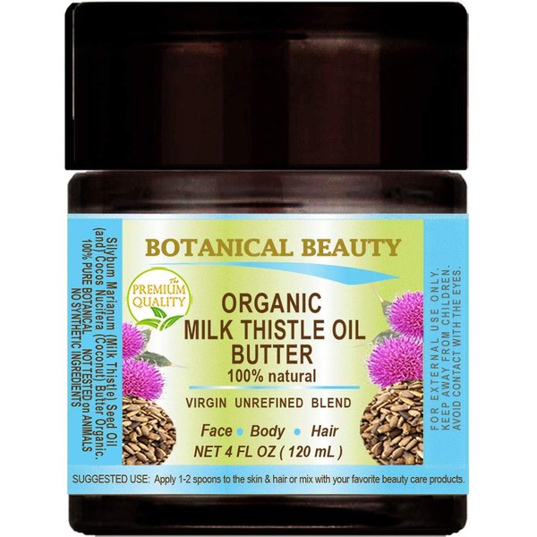 MILK THISTLE OIL BUTTER Silybum marianum 100 % Natural 4 Fl.oz.- 120 ml for FACE, SKIN, BODY, HAIR, NAILS, Foot Care. Foot Oil butter, Skin Moisturizer by Botanical Beauty