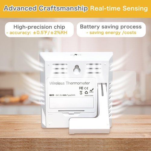 KIDLEDUCT Indoor Outdoor Thermometer Wireless Battery Powered, High Precision Inside Outside Humidity Temperature with Alert, 10S Backlight Weather Thermometers with 1 Sensor, 330ft Wireless, White