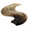 YoungSee Sew in Hair Extensions Double Weft Hair Extension Human Hair Dark Brown Roots Blending into Medium Brown with Warm Blonde Highlight Soft and Smooth Sew in Real Hair Extensions 100G 18Inch