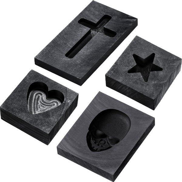 Gisafai 4 Pcs Graphite Casting Ingot Molds Heart Star Skull 3D Cross Refining Scrap Melting Casting Mold for Smelting Gold Silver Metal Aluminum Copper Brass Zinc