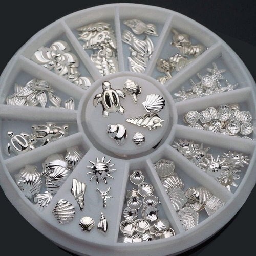 120Pcs/Pack Sliver Nail Art Decorations Mini Ocean Accessories Nail Art Rhinestones Silver Shell Conch Nail Charms Manicure Decor DIY Nail Decoration