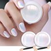 evpct 2Pcs Pearl White Mermaid Aurora Chrome Nail Powder Kit for Gel Nails Polish Rainbow Holographic Iridescent Chameleon Metallic Neon Nail Pigment Mirror Chrome Nail Powder for Gel Nails Glitter