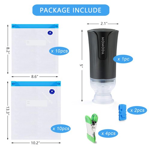 MOMODA Sous Vide Cooking Bags - Set of 20 | BPA-Free Reusable Vacuum Seal Bags with Air Valve for Joule and Anova Cookers | Freezer Safe Vacuum Food Storage Bags with Upgraded Electric Pump Included