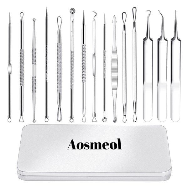 15 PCS Pimple Popper Tool Kit,Blackhead Remover Comedone Extractor Tools,Professional Pimple Comedone Extractor,Stainless Steel Skin Blemish Removal Acne Tools for Forehead Nose Face with Metal Case