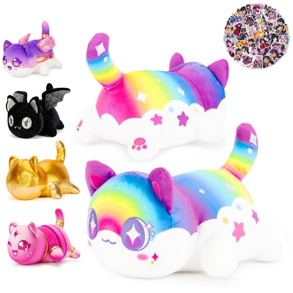 AOYINGMRWJ 61-PCS-Sheep Pierce Cat Plush +60-Stickers-Plush,Cat Plush Toys Blind Box Cat Plush Series-100% Polyester Embroidery Plush Pillow-Cute Popular Cat Plush Collectibles(Rainbow Cat Plush)