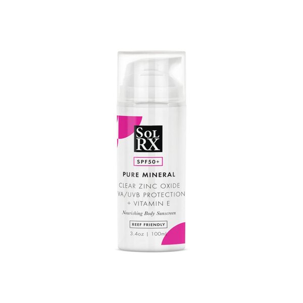SolRX Pure Mineral SPF 50+ Sunscreen - 3.4oz Zinc Oxide Sunscreen with Vitamin E, Reef Safe Sunscreen, Daily Use for Face and Body