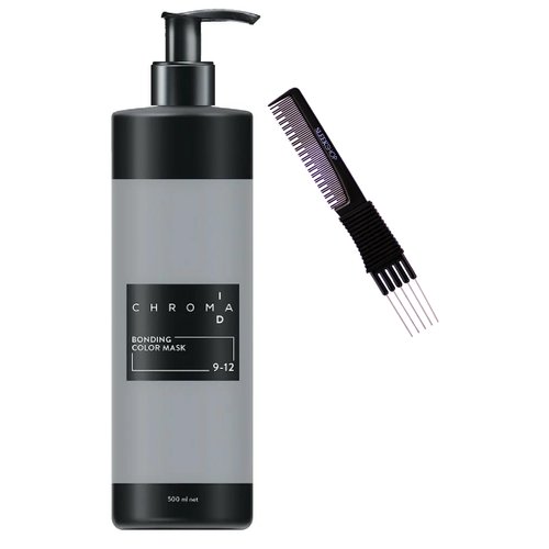 Sleekshop Comb + CHROMA.ID (9-12) Schwarzkapf Chroma ID Bonding Color Masks, Semi-Permanent Hair Color Dye (w/ Sleek Premium Carbon Teasing Comb) ChromaID Haircolor Masque (9-12 Extra Light Blonde Cendre Ash (16 oz / 500 ml))