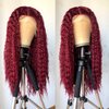 RunM Curly Lace Front Wigs for Black Women, HD Glueless 13X4X1 Long Curly Lace Front Wig with Baby Hair Synthetic Lace Front Wigs 26 Inch(Burgundy)