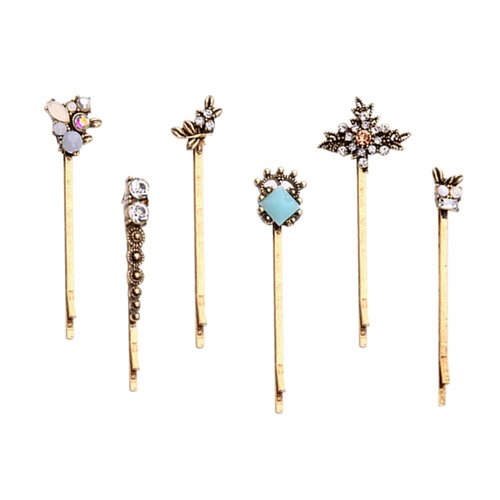 6 pcs Retro Hair Pins Pearl Hair Pins Rhinestone Fashion Barrettes Set for Wedding Bridal Prom Party Girls Styling Hair Accessories(Retro)