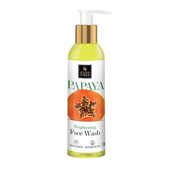 Good Vibes Papaya Brightening Face Wash | Radiant Glowing Moisturizing Anti Ageing Pore Cleansing Face Cleanser For All Skin Types | Natural, No Parabens & Mineral Oil (200 ml/6.76 Fl Oz)