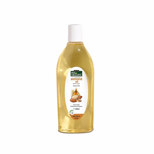 INDUS VALLEY Bio Organic Roghan Badam Sweet Almond Oil 100% Organic And Cold-Pressed For Hair & Skin (No Mineral Oil & Sulphate) Safe For Babies (100 Ml (Pack Of 1) Yellow)