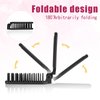 Mini Hair Brush, Travel Folding Hair Brush with Mirror Portable Small Vented Hair Brush Black Pocket Comb for Thick Curly Hair Blow Drying, Smoothing, Detangling, Mini Hairbrush for Women and Men