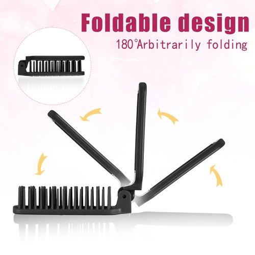 Mini Hair Brush, Travel Folding Hair Brush with Mirror Portable Small Vented Hair Brush Black Pocket Comb for Thick Curly Hair Blow Drying, Smoothing, Detangling, Mini Hairbrush for Women and Men