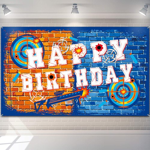 Gun Happy Birthday Supplies Dart Battle Target Water Gun Backdrop for Boy's Birthday Party Themed Party Decorations