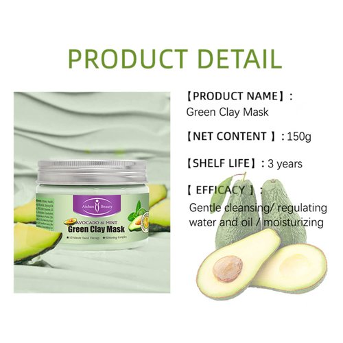 AICHUN BEAUTY Clay Face Mask Deep Cleansing Exfoliation Soothing Repair Remove Blackheads Facial Moisturizing Anti-Acne (AVOCADO & MINT (GREEN))