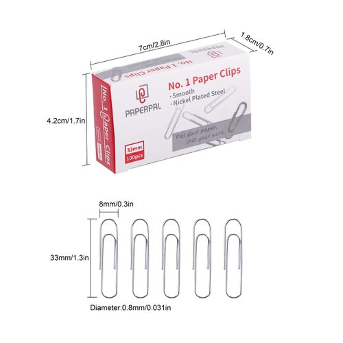 PAPERPAL #1 Smooth Paper Clips, 600 Medium Paper Clips (6 Boxes of 100 Each), Paperclips for Office School & Personal Use, Daily DIY, 1-2/7" Silver Paper Clip Standard Size (No. 1 Paper Clips, Smooth)