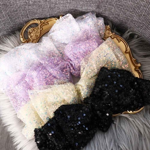 Leadigol 4PCS Sequin Mesh Big Bow Spring Clip Sweet Hairpin Lolita Big Bow Hair Clips,Elegant Ponytail Holder Sequin For Women Hair Barrettes Mesh Headdress For Girl Hair Accessories