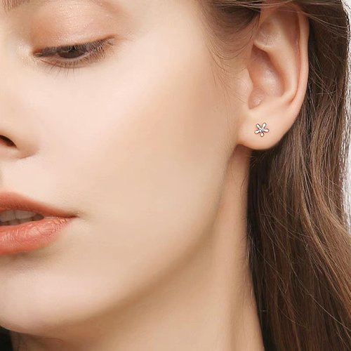 925 Sterling Silver Tiny Flower Stud Earrings, Hypoallergenic Cute Daisy Mini Sleeper Stud Earrings for Women Girls