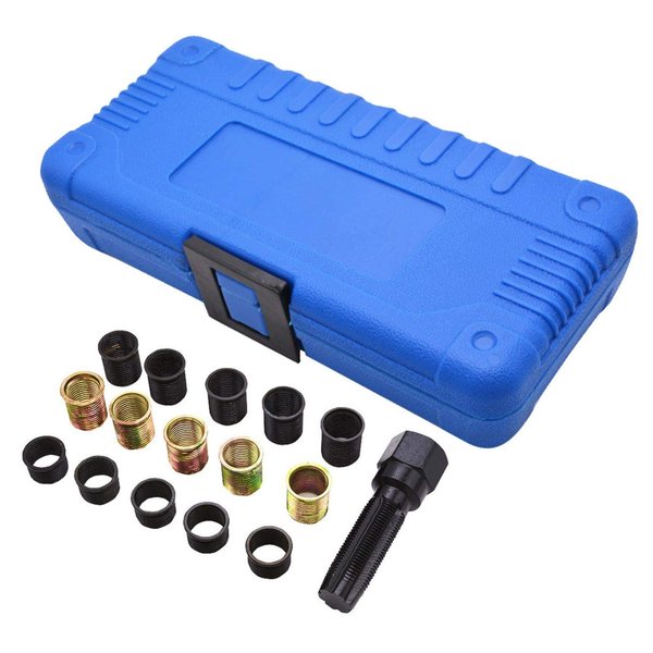 CALIDAKA Spark Plug Repair Kit 16Pcs Carbon Steel Spark Plug Tap Thread Repair Tools M14 X 1.25 Rethreading Set with Portable Case