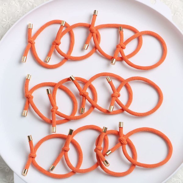 Elastic Hair Ties Elastics,Stretchy Rubber Bands,Pack of 12,Women Elastic Knotted Hair Rope Ponytail Holders for Women Girls(Orange)