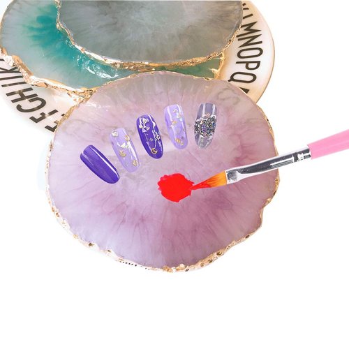 JASSINS Resin Nail Art Palette,Nail Art Painting Mixed Color Palette Gold Edge Nail Gel Color Makeup Display Board (Pink+White)
