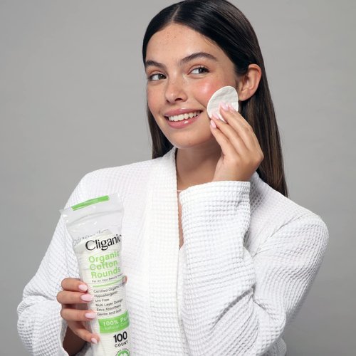 Cliganic Organic Cotton Rounds (300 Count) Makeup Remover Pads, Hypoallergenic, Lint-Free | 100% Pure Cotton