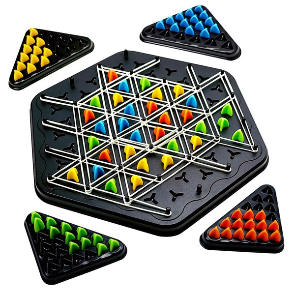 DRINCHIISUNN Triggle 2-4 Player Board Game | Rubber Bands | Chess Game, Territory Capture, Family Strategy Toys | 12 inches | Kids, Adult