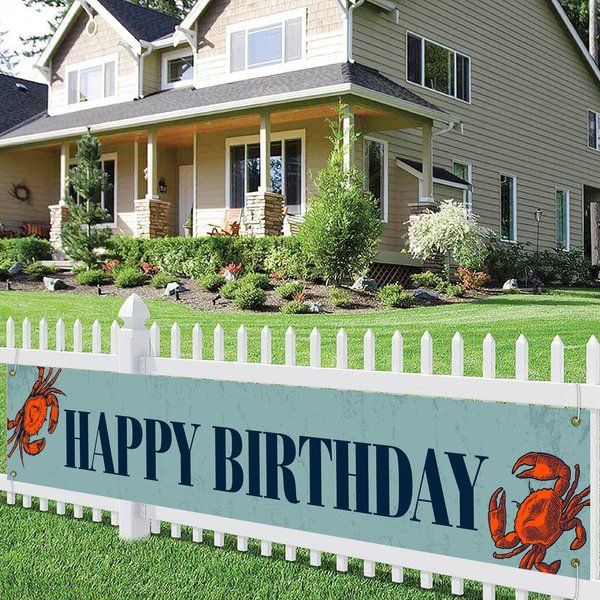 WHPCT Crab Happy Birthday Banner Sea Animals Party decors Happy Birthday Party decors Supplies for Baby Shower First Birthday Decor 9.8 x 1.6 Ft