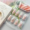 Mkwntg French Tip Press on Nails Medium Square Fake Nails Full Cover Coffin False Nails with 3D Bow Flower Design Glossy White French Tip Stick on Nails Rose Pearl Acrylic Nails for Women Girls 24Pcs