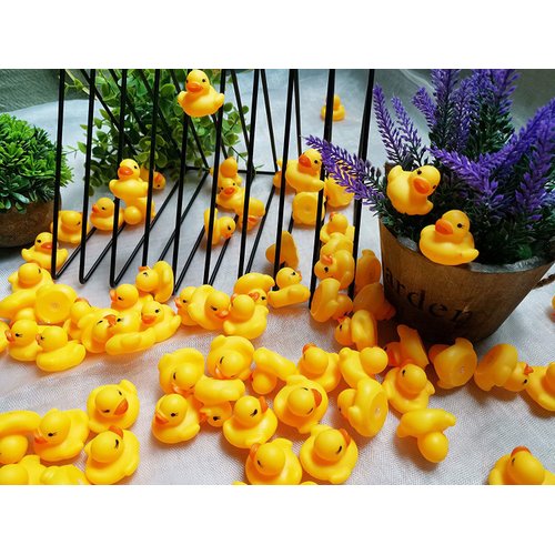 SOHAPY 100Pcs Mini Yellow Rubber Ducks Tiny Baby Shower Rubber Ducks, Squeak Fun Baby Yellow Rubber Bath Toy float Fun Decorations for Shower Birthday Party Favors Cupcake Carnival Game Gift (100Pcs)