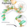 Formery Flower Green Quartz Crown Headband Gold Leaf Raw Crystal Tiara Hairband Woodland Fairy Elf Halloween Rhinestone Floral Natural Stone Hair Accessories for Women and Girls