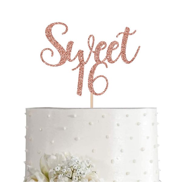 16 Rose Gold Glitter Happy 16th Birthday Cake Topper, Sweet 16 Birthday Party Decorations, Supplies