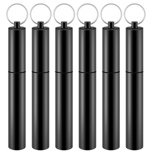 Bokon 6 Pcs Portable Toothpick Holder Airtight Aluminum Metal Tube Joint Tube Storage Tube Waterproof Pocket Purse Tube Container Holder with Keychain for Travel Picnic(Black, Black)