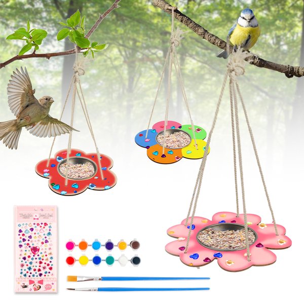 BELLOCHIDDO Bird Feeder Craft Kits - Kids Arts and Crafts DIY Wooden Paint Kits, Make Your Own Bird Feeders Ornaments DIY to Paint - Bird Feeders Craft for Kids Ages 3-5 4-8 8-12(3 Pack)